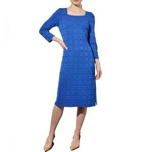 Ming Wang Textured Square Neck Blue Shift Dress 3/4 Sleeve SZ 3X Career Wear NWT
